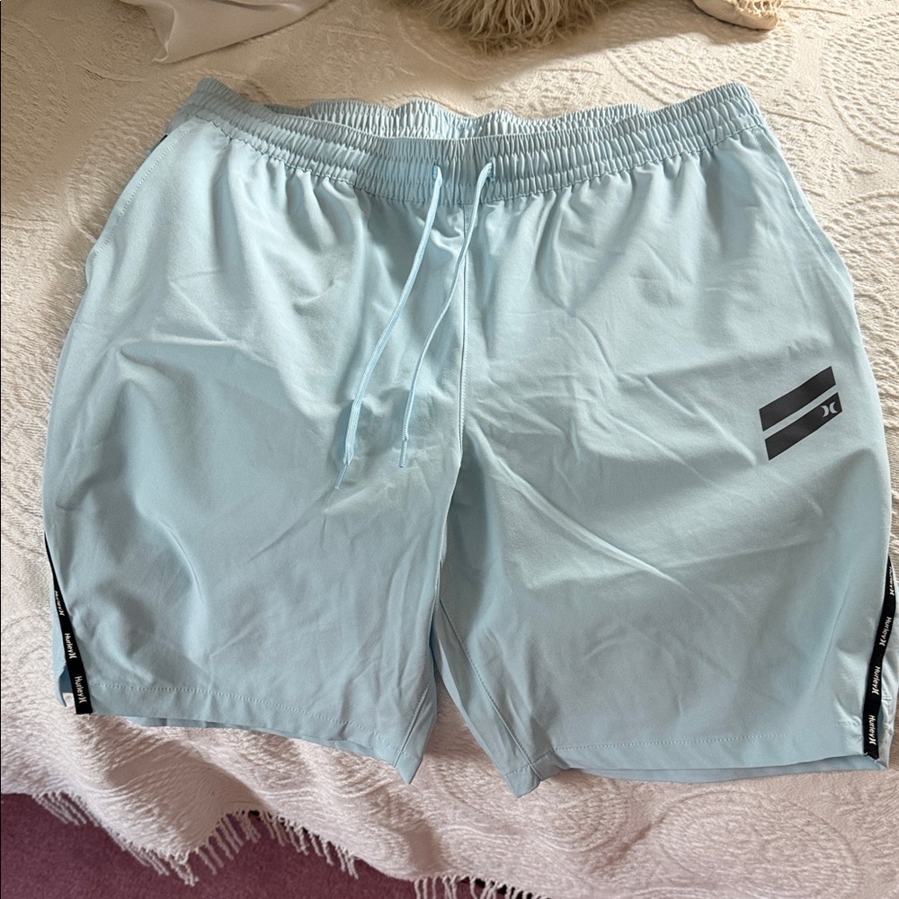 Hurley Pale Gray Drawstring Athletic Swim Shorts with Black Accents